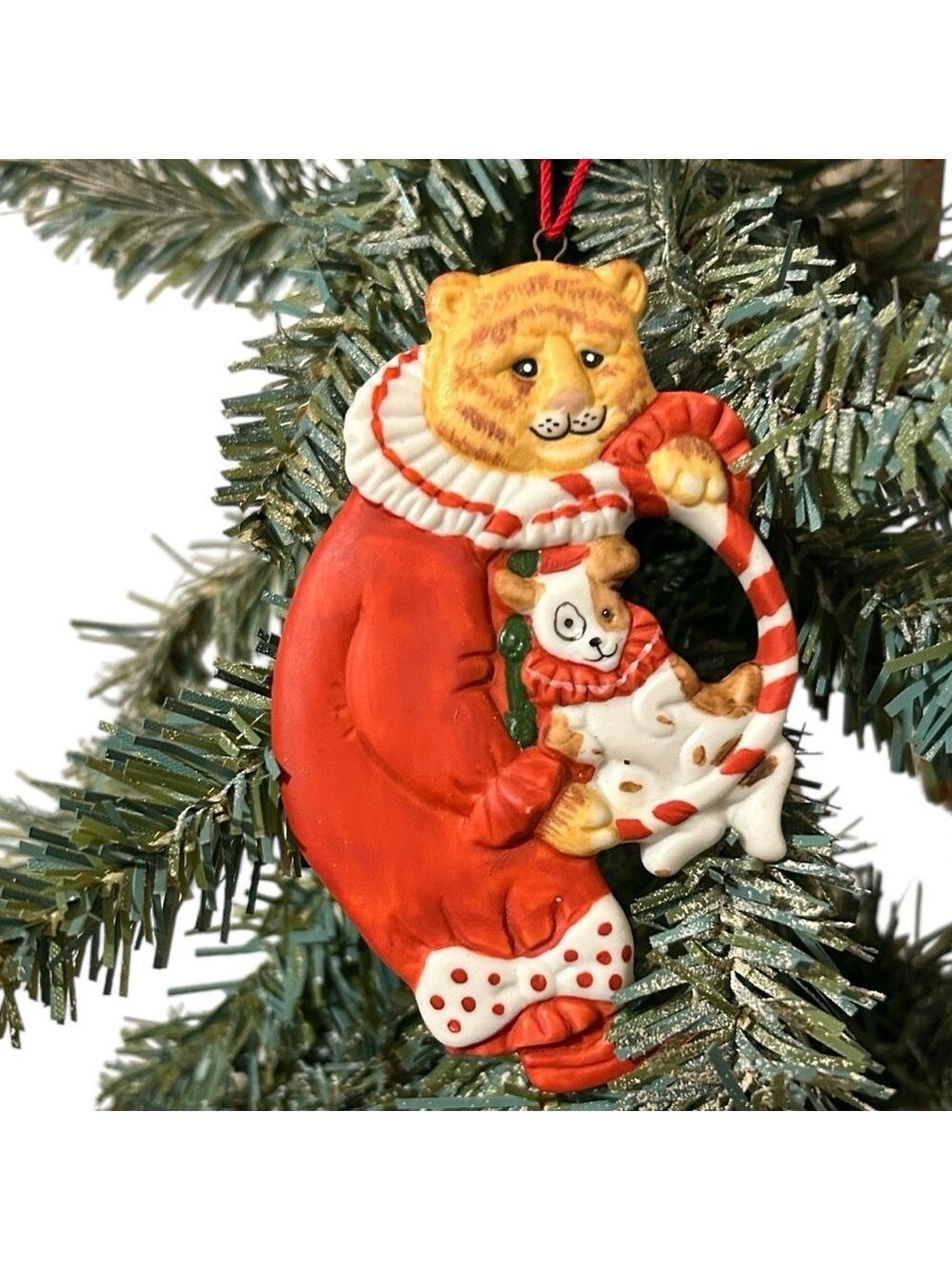 Schmid Gordon Fraser Vintage 1985 Cat Holding Dog Christmas Ornament